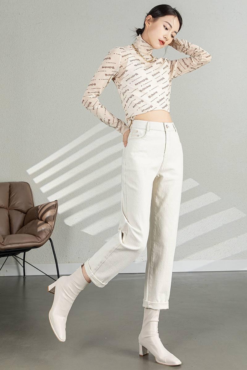 Women's High Waist Nine Minute Straight Turnip Tube Pants-Beige-9