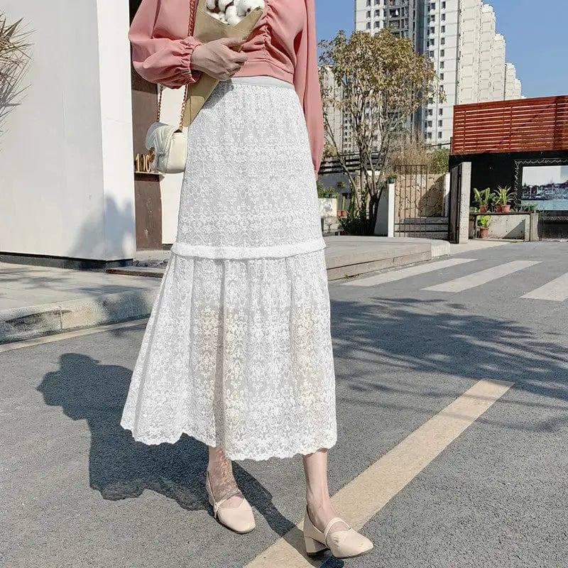 Women's High Waist Slimming Midi Skirt-White-2