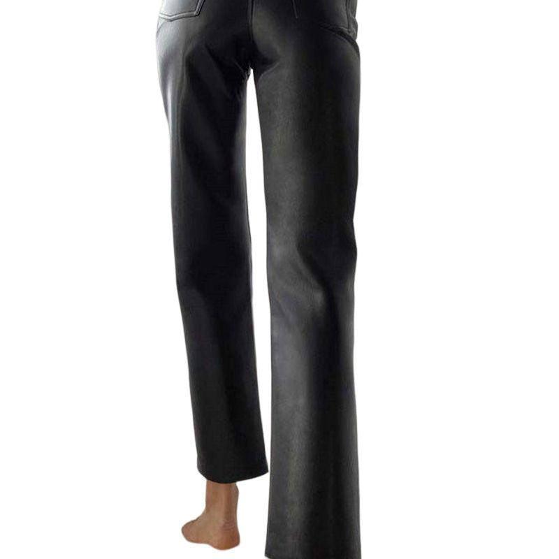 Women's High Waist Straight PU Trousers-7