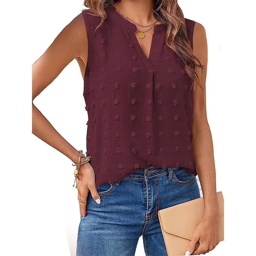 Women's Jacquard Sleeveless V-neck Vest-Wine Red-9