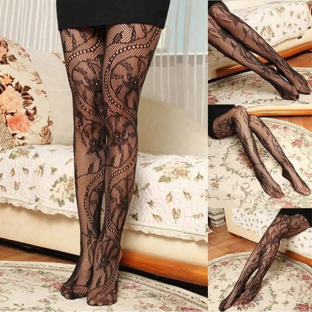 Women's jacquard stockings slim-fit pantyhose-Black-6