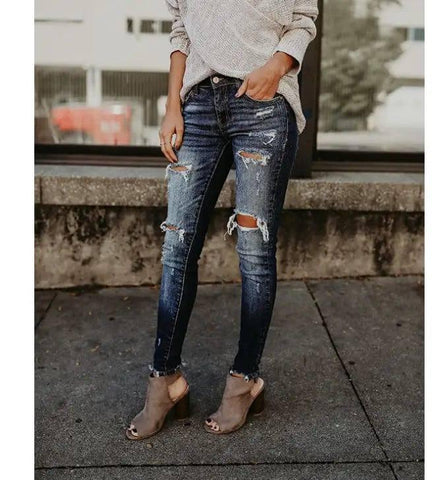 Women's jeans, pierced feet, mid-rise jeans-2