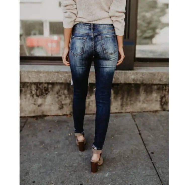 Women's jeans, pierced feet, mid-rise jeans-3