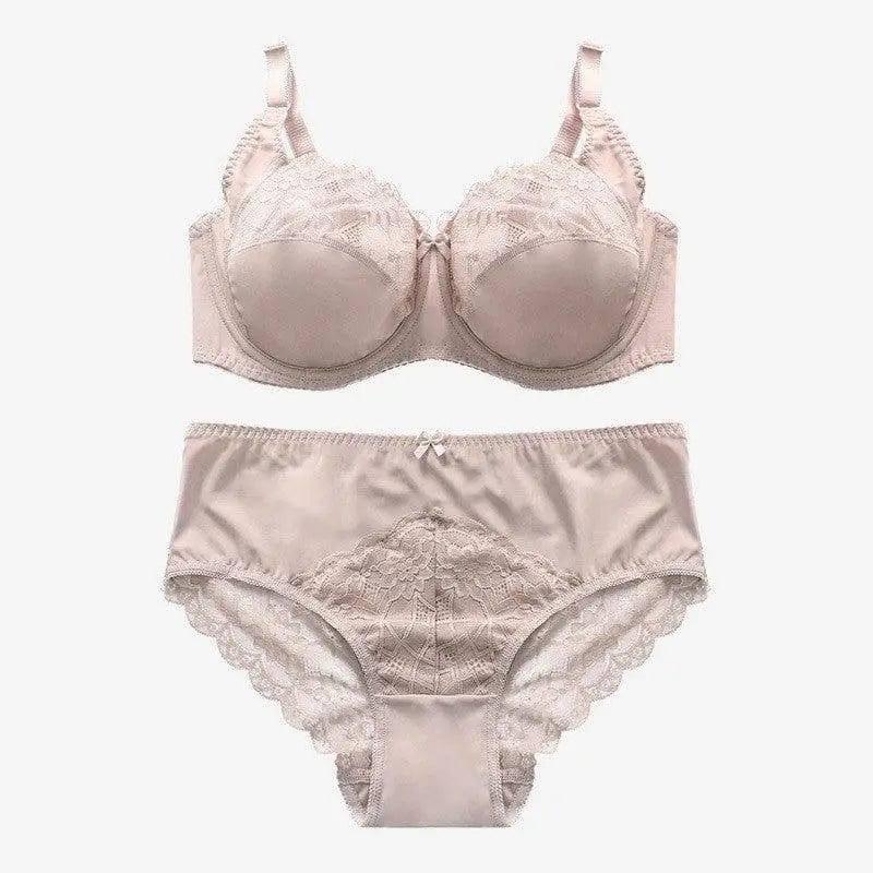 Women's Lace Underwire Push Up Lingerie Panty Set-Khaki-17