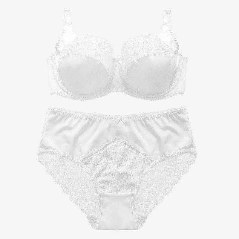 Women's Lace Underwire Push Up Lingerie Panty Set-White-2