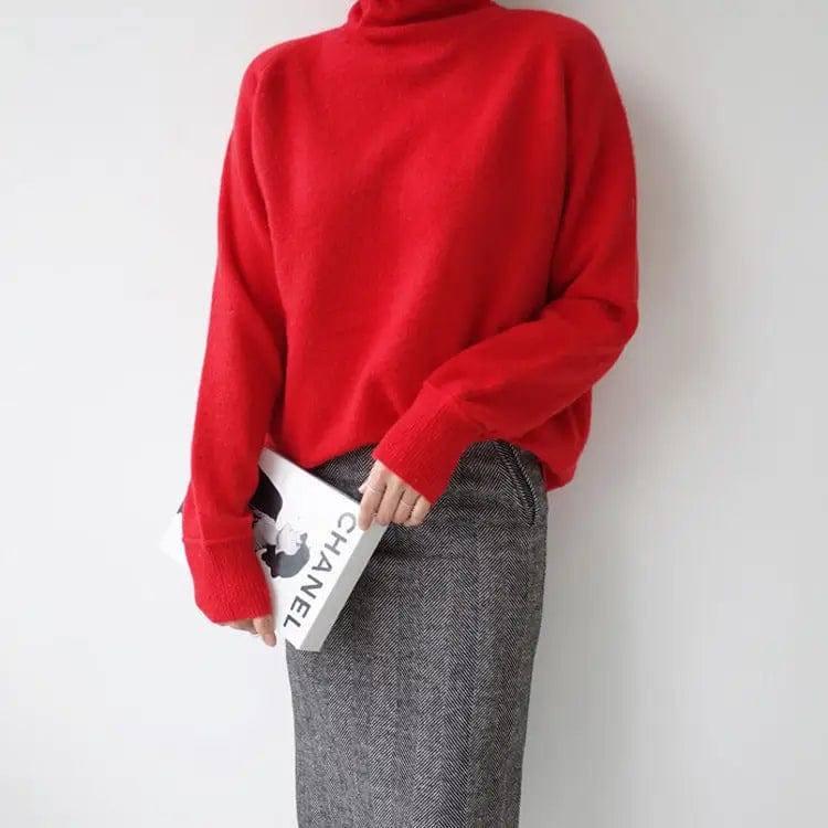 Women's loose knit sweater turtleneck sweater-1