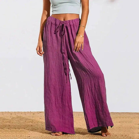 Women's Loose Soft Drawstring Cotton Casual Pants-Purple-4