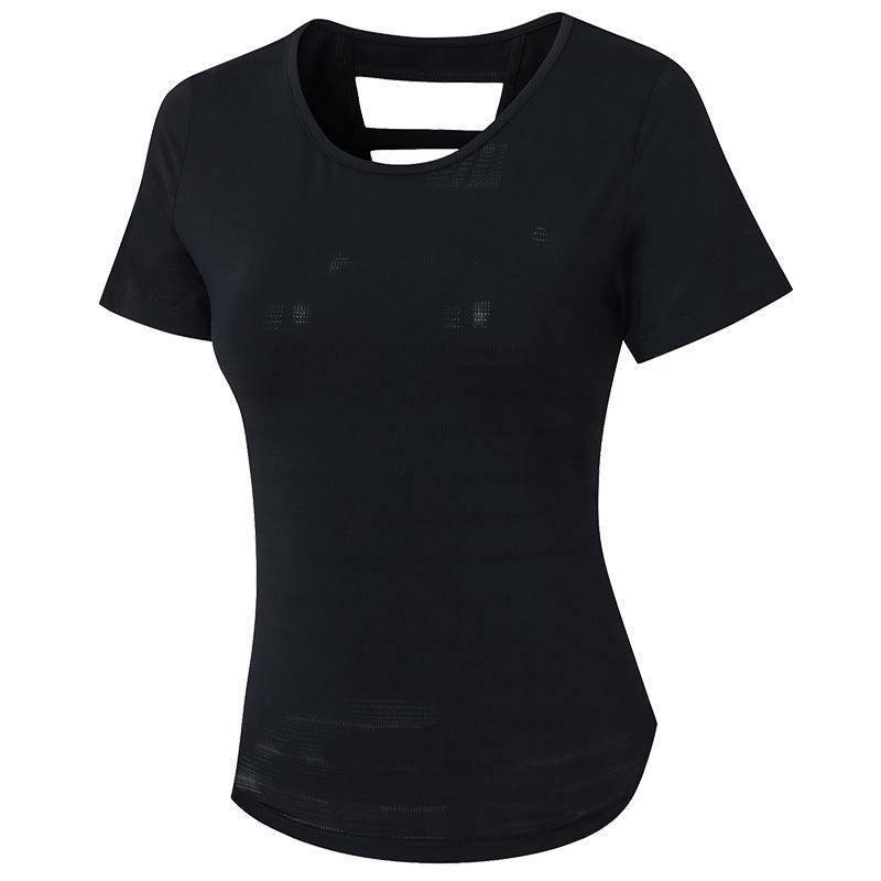 Women's Loose Yoga Clothes With Short Sleeves-Black-8