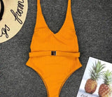 Women'S One-Piece Swimsuit European And American Solid Color-Orange-9