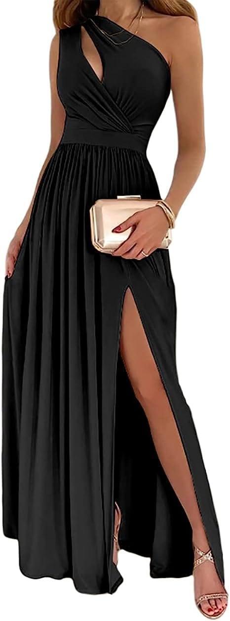 Women's One Shoulder High Split Cutout Sleeveless Elegant-5