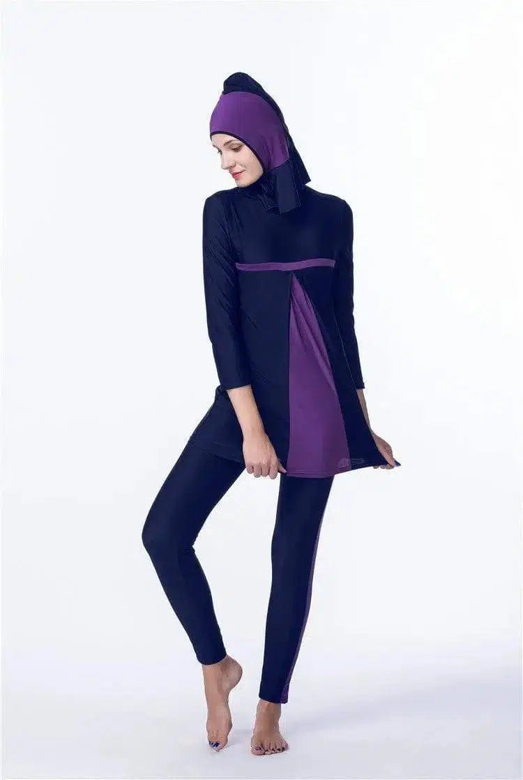 Women's Quick-drying Hijab Top Trousers With Chest Pad And-BluePurple-6