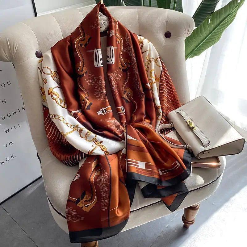 Women's Retro Fashion Decorative Scarf Silk Satin-Camel-8