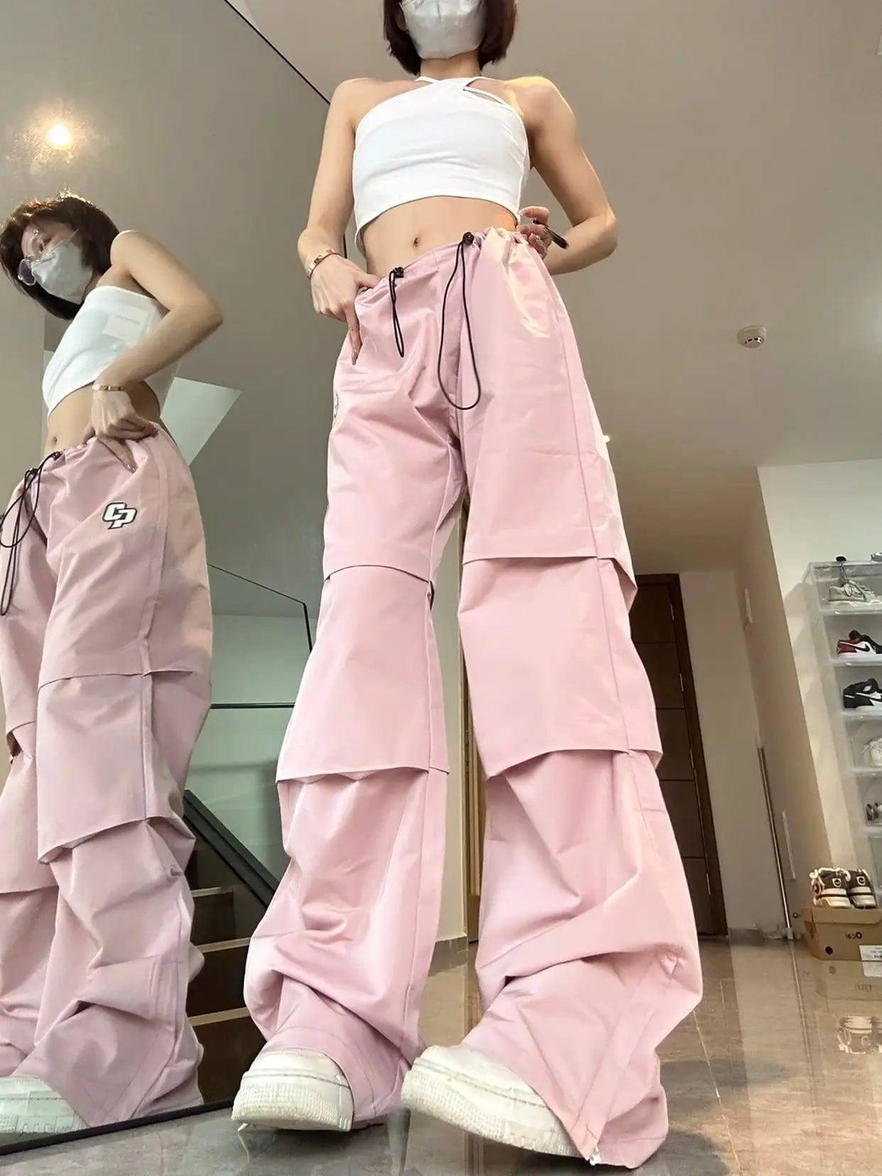 Women's Retro Pleated Pink Overalls-8