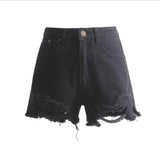 Women's Ripped Jeans Shorts-Black-2