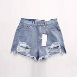 Women's Ripped Jeans Shorts-Lightblue-3
