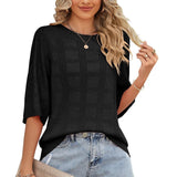 Women's Round Neck Hollowed Out Sun Protection Shirt Knitted-Black-3