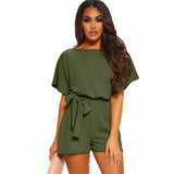 Women's Round Neck Short-sleeved Lace-up Jumpsuit Combi LOVEMI  LC64515 Green S 