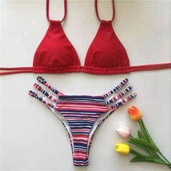 Women's Scarlett String split Bikini-Red-3