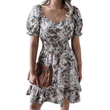 Women's Short Sleeve Casual Ruffle Dress-Khaki-2