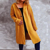 Women's Single-breasted Solid Color Long-sleeved Hooded-Yellow-2