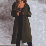 Women's Single-breasted Solid Color Long-sleeved Hooded-Green-8