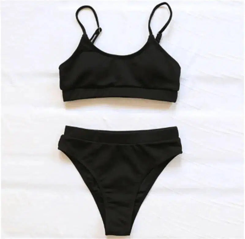 Women's Single Split Bikini Swimsuit Reveals-Black-5