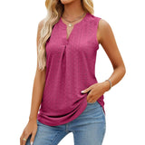 Women's Sleeveless T-shirt Summer Hole V-Neck Slim Fit Tank-Purple Red-7