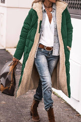 Women's Solid Color Hooded Cotton Jacket Long-sleeved Coat-Green-10