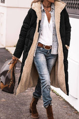 Women's Solid Color Hooded Cotton Jacket Long-sleeved Coat-Black-11