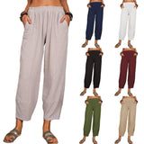 Women's Solid Color Loose Cotton And Linen Casual Pants Home-1