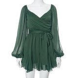 Women's Solid Color Slim Fit Short Dress Combi LOVEMI  Green S 