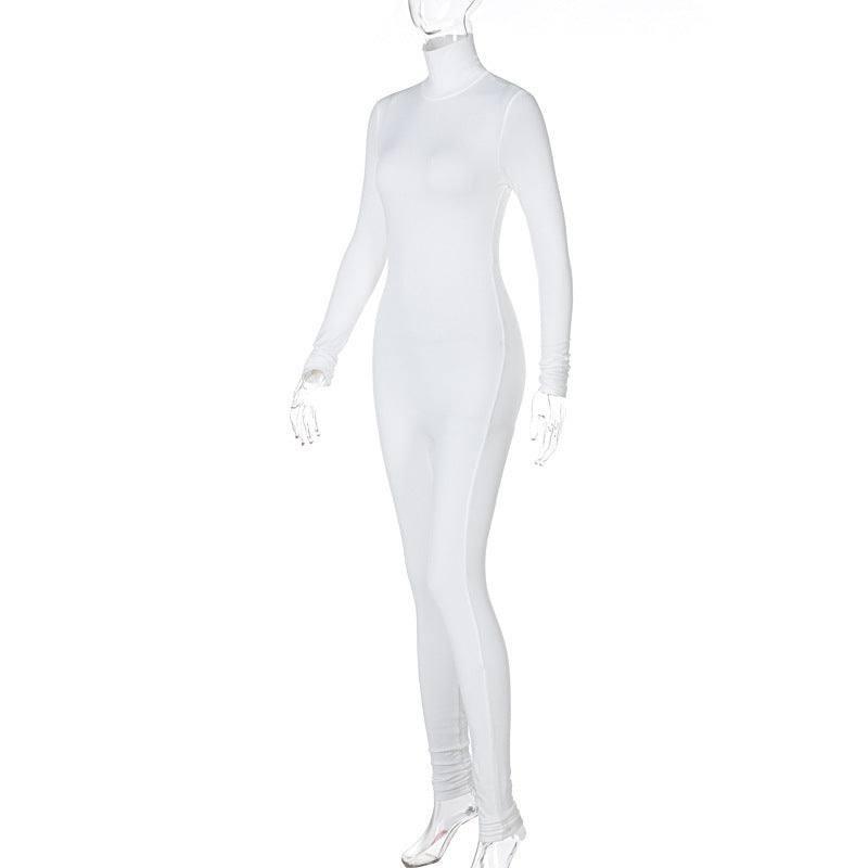 Women's Solid Color Yoga Jumpsuit-White-8