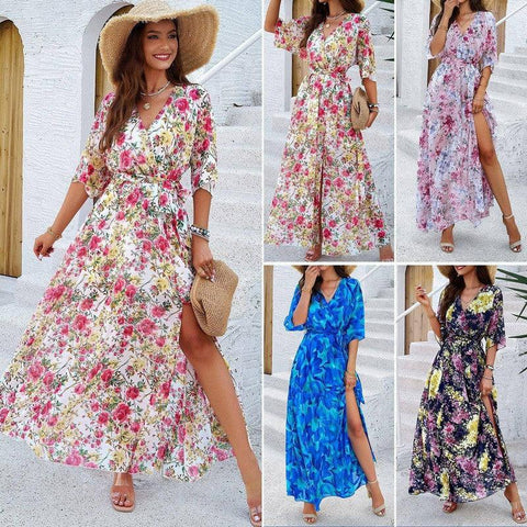 Women's spring/summer elegance printed waist dress-9