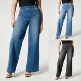 Women's Straight Jeans Mid Waist Wide Leg Pants High Elastic-1