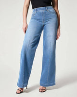 Women's Straight Jeans Mid Waist Wide Leg Pants High Elastic-Light Blue-4