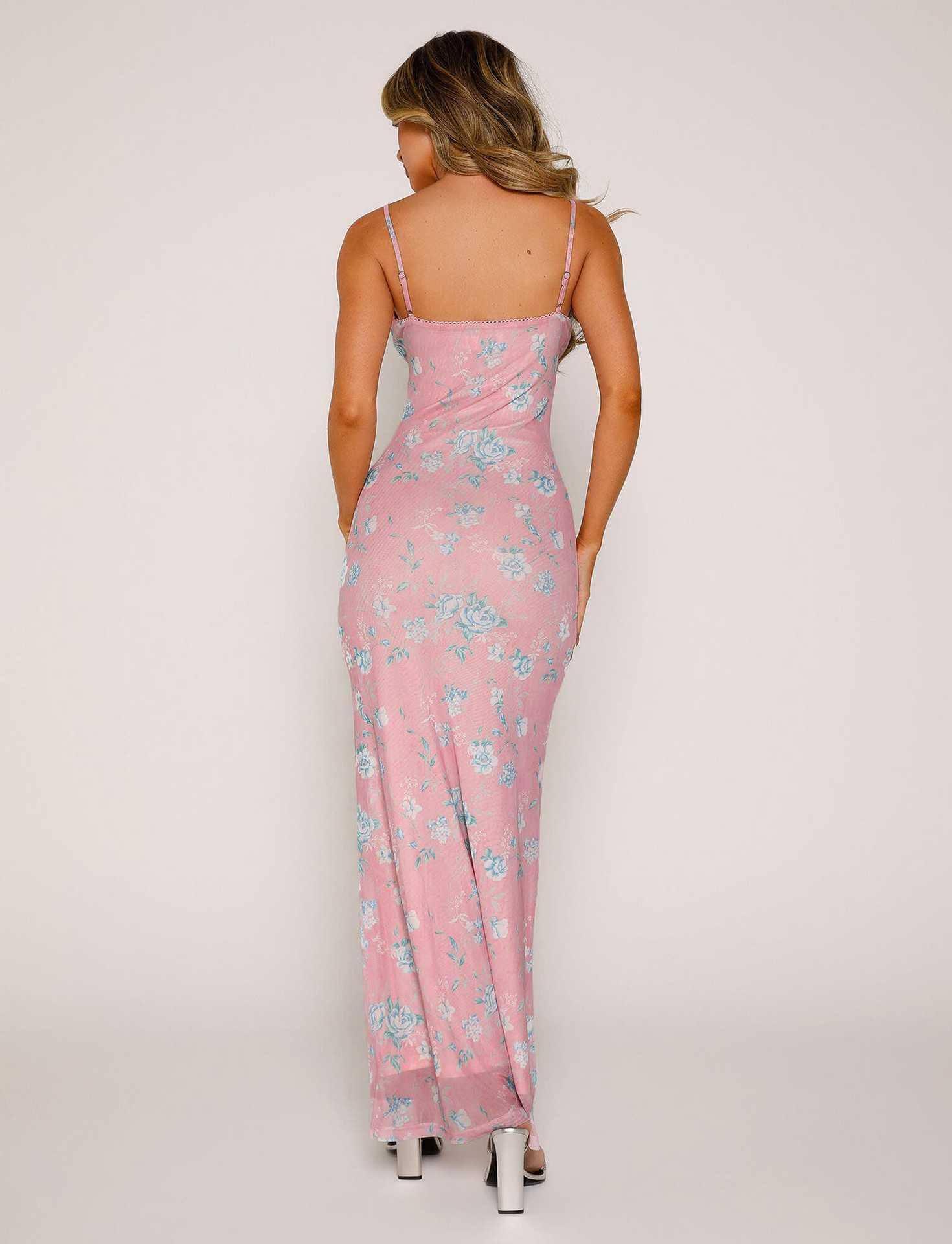 Women's Summer Vacation Leisure Slim Fit Printing Slip Dress-Pink-9
