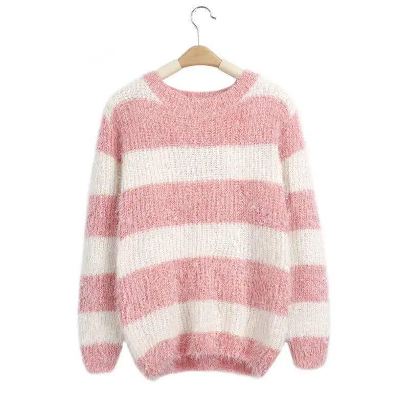 Women's Sweater Sweater Loose Round Neck Pullover Bottoming-Pink-4