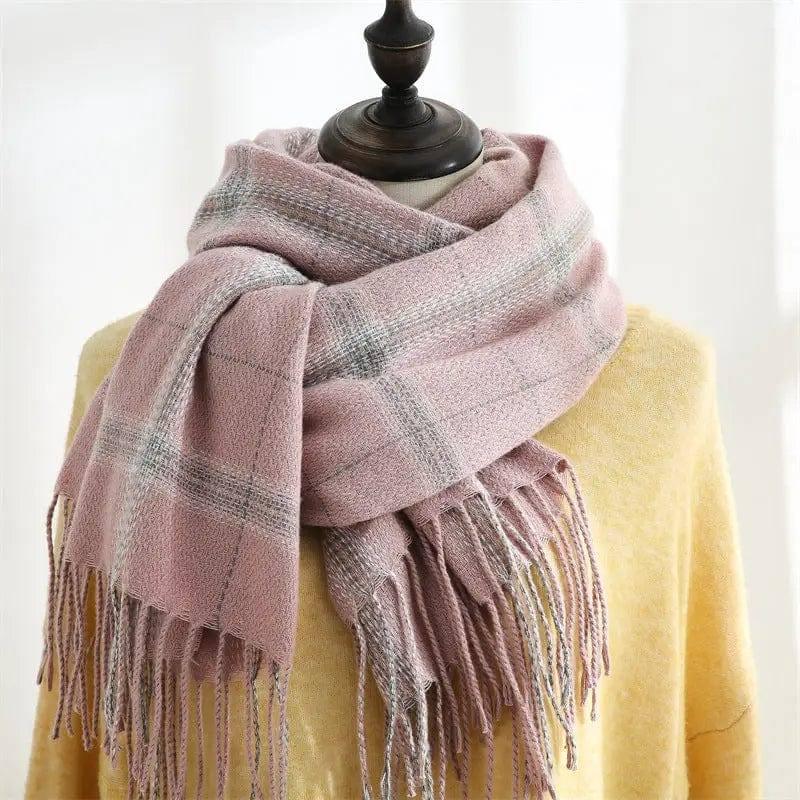 Women's Sweet Tassel Shawl Warm Cashmere Scarf-Pink-9