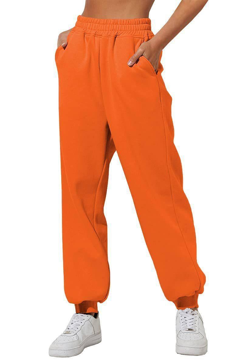 Women's Trousers With Pockets High Waist Loose Jogging-Orange-15