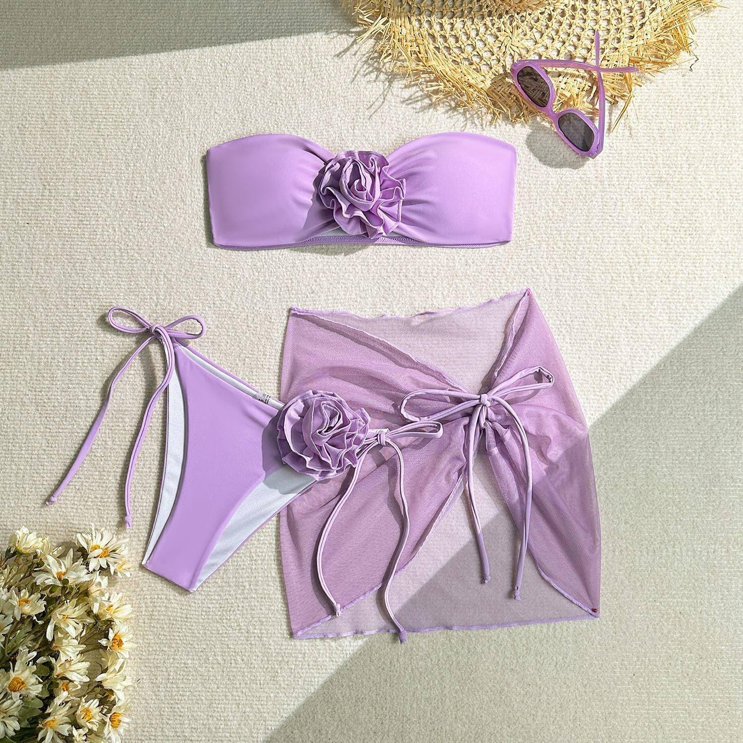 Women's Tube Top With Three-dimensional Big Flower Tied-Purple-8