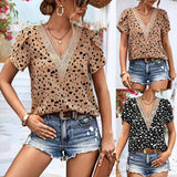 Women's V-neck Lace Printed Shirt-1