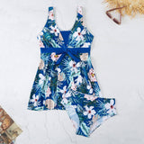 Women's V-neck Printed Split Bikini Swimsuit-Blue-8