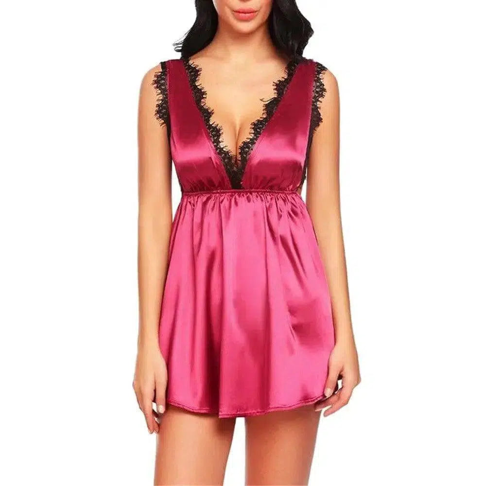 Women Sexy Bra Nightdress Nightwear Lingerie Nightwear-WineRed-2