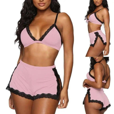Women Sexy Sleepwear Lingerie Lace Bra-Pink-2