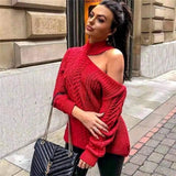 Women Sweaters Winter Sweater Ladies Blouse Tops Shirts-Red-4