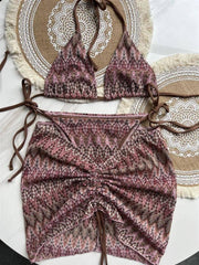 Women Swimsuit Colored Maple Leaves Knitted Bikini Skirt-3
