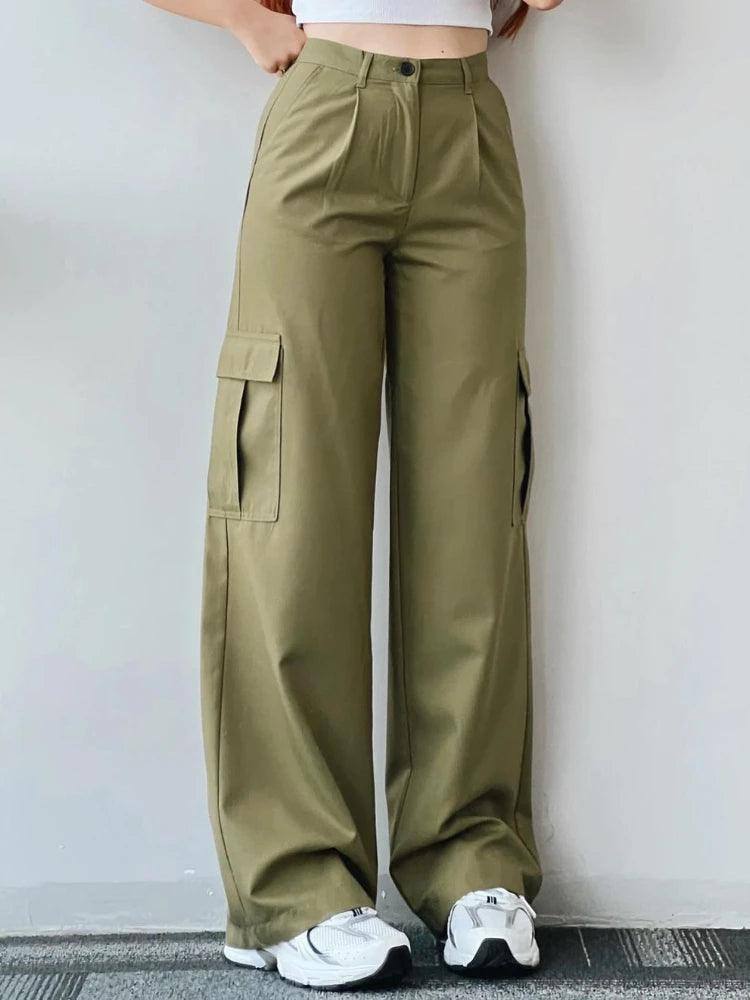 Women Vintage Cargo Pants Streetwear Techwear Korean-Light Green-5