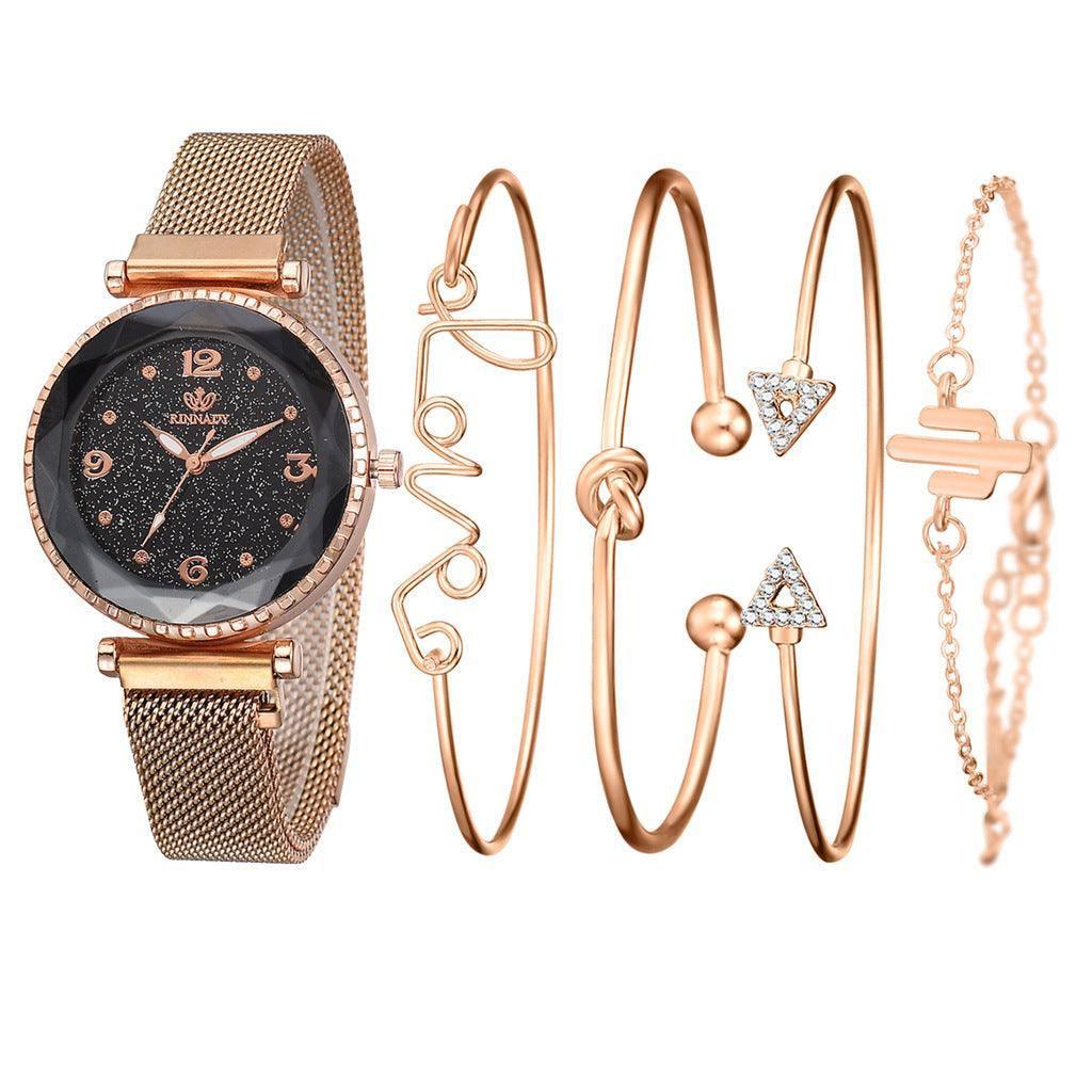 Women Watches Starry Sky Magnet Buckle Fashion Bracelet-Rose gold-8