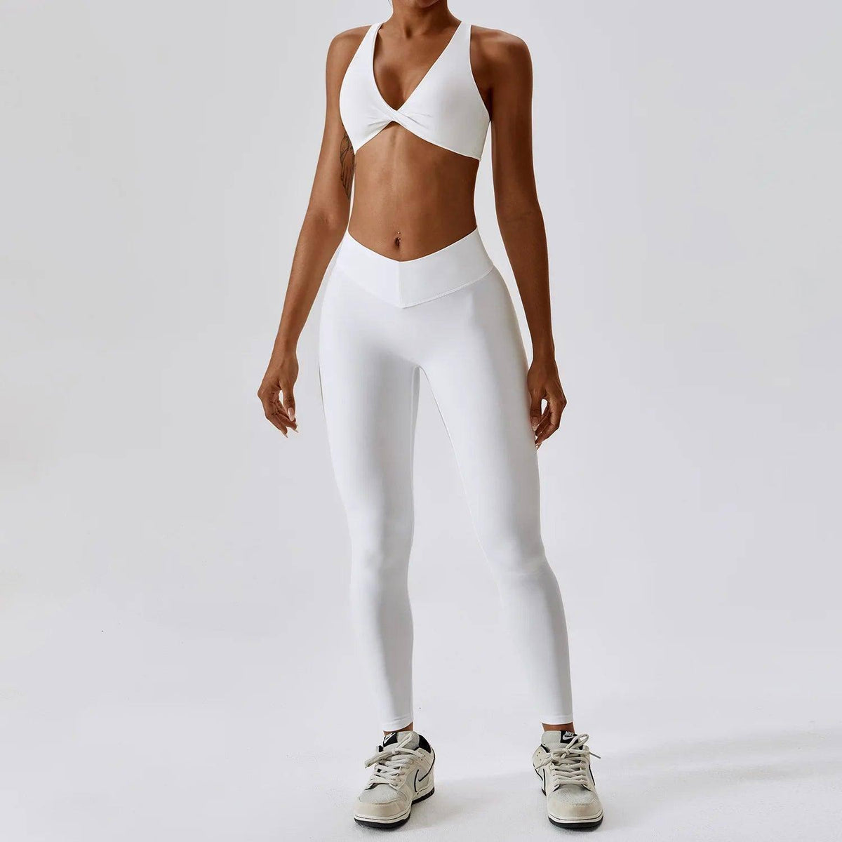 Women Yoga Clothing Sets Athletic Wear High Waist Leggings-Swan White-1-1