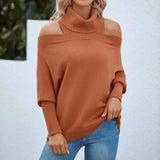 Womens Off Shoulder Sweaters Turtleneck Oversized Batwing-2